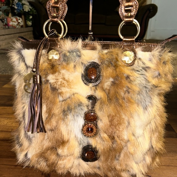 Sharif • Original • Safari • Brown • Angora Fur • Stones/Crystals •Shoulder Bag - Picture 5 of 16